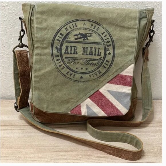 Clea Ray Handbags - Vintage “Par Avion – Air Mail” Canvas and Leather Messenger Bag